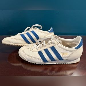Adidas Dragon sneakers. Size men’s 6.5.  White leather with blue suede detail.